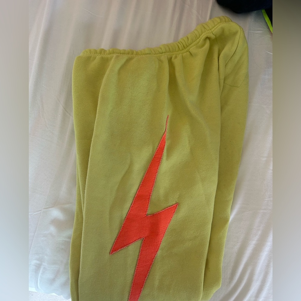Aviator Nation Neon Sweatpants With Lightning Bolt
